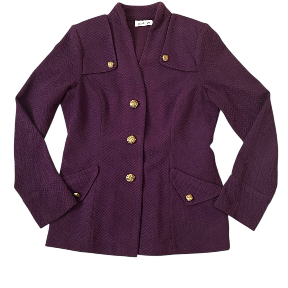 Joan Rivers Purple Vintage Textured Blazer Military Jacket Size XS